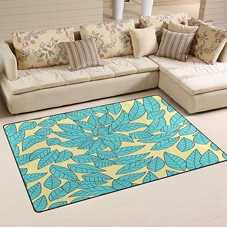Teal Leaves Print Area Rugs Living Room Carpet Bedroom Rug For Children Play Home Decorator Floor Rug And Carpets Non Slip Large Rug 31 X 20 Inch Amazon Co Uk Kitchen Home