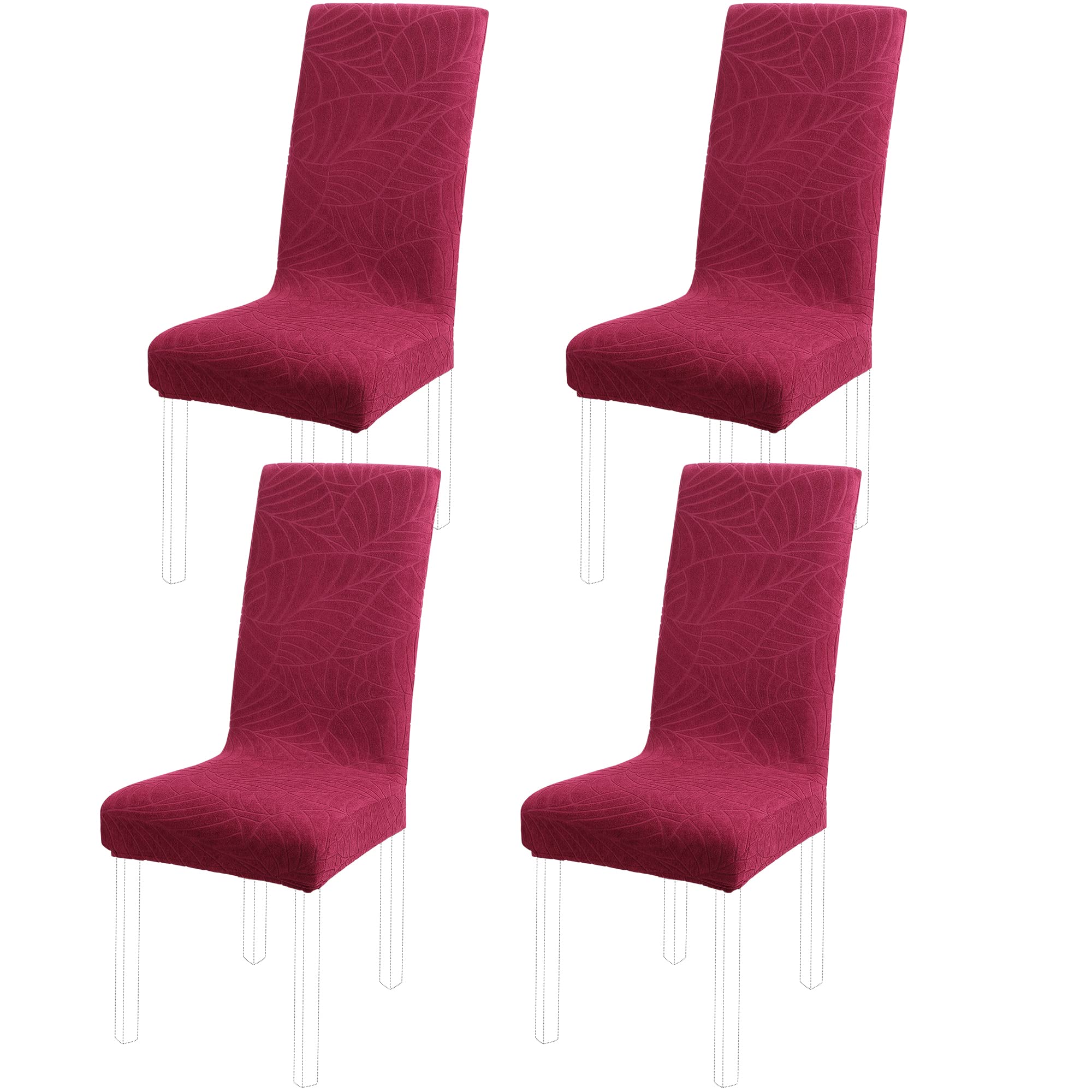 PiccoCasa Stretch Spandex Dining Chair Covers for Dining Chair 4 Pack, Removable Washable Chair Covers for Hotel Party Kitchen Wedding - Wine Red High Back Chair Seat Slipcovers