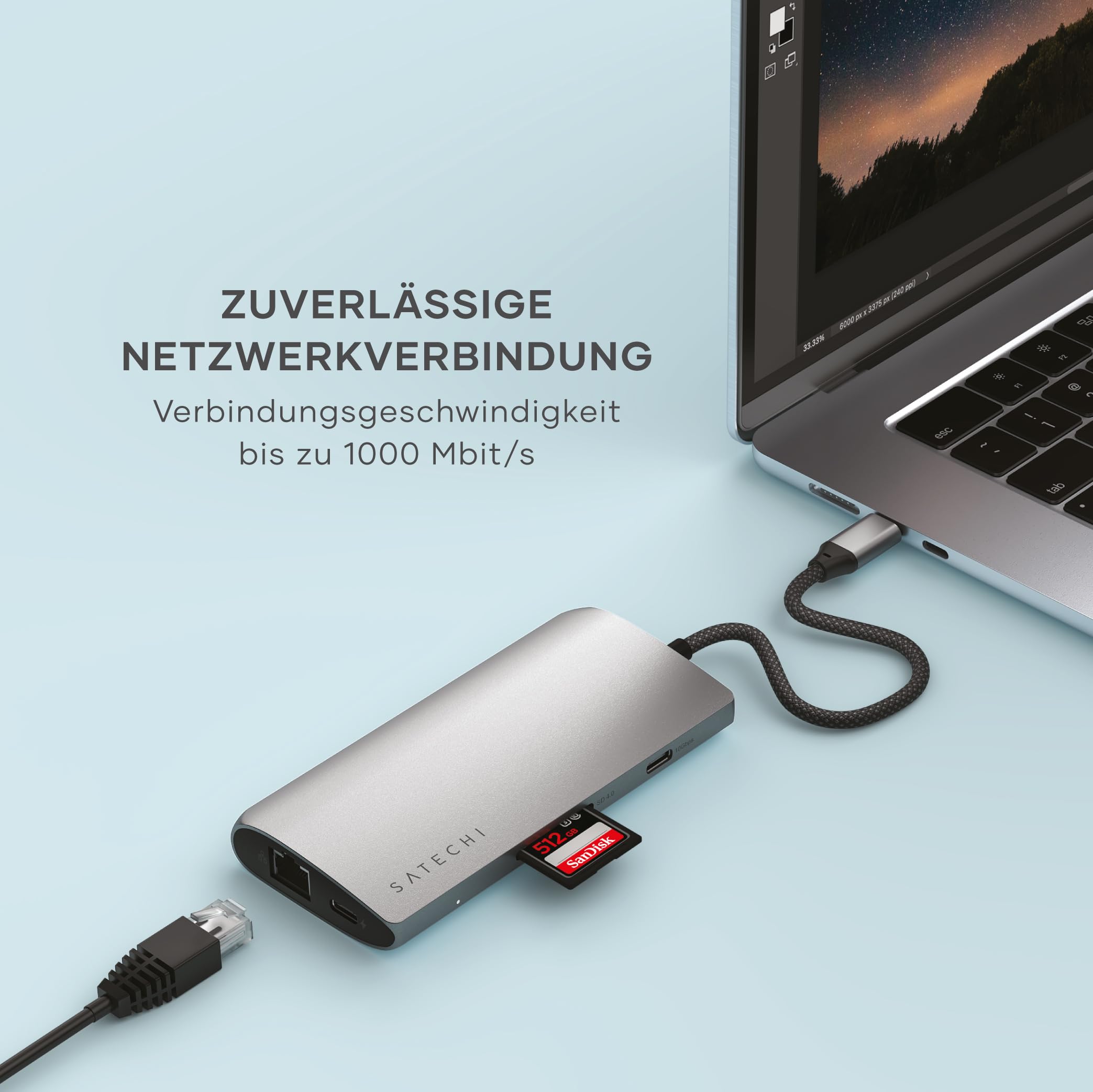 SATECHI 8-in-1 USB-C Hub V3 mit Ethernet, 85W Ladefunktion, 8K HDMI, 4 USB-C Ports mit 10 Gbit/s, UHS-II SD-Kartenleser, für MacBook Air und Pro, PC, Laptop und mehr – Space Grau 2