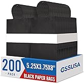 GSSUSA 200 Pack Black Paper Gift Bags 5.25x3.75x8'', Black Kraft Bags with Handles Bulk for Shopping, Craft, Grocery, Party, Retail, Lunch, Business, Wedding, Merchandise, Boutique