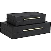 HofferRuffer Faux Leather Decorative Boxes Set of 2, Large Nesting Keepsake Box Accessory Organizer Jewelry Organizer with Hinged Lid, Stacking Storage Box Container for Home or Office (Black)