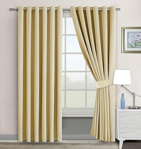 CREAM FAUX SILK LINED CURTAINS WITH EYELET RING TOP 66 x 72": Amazon.co