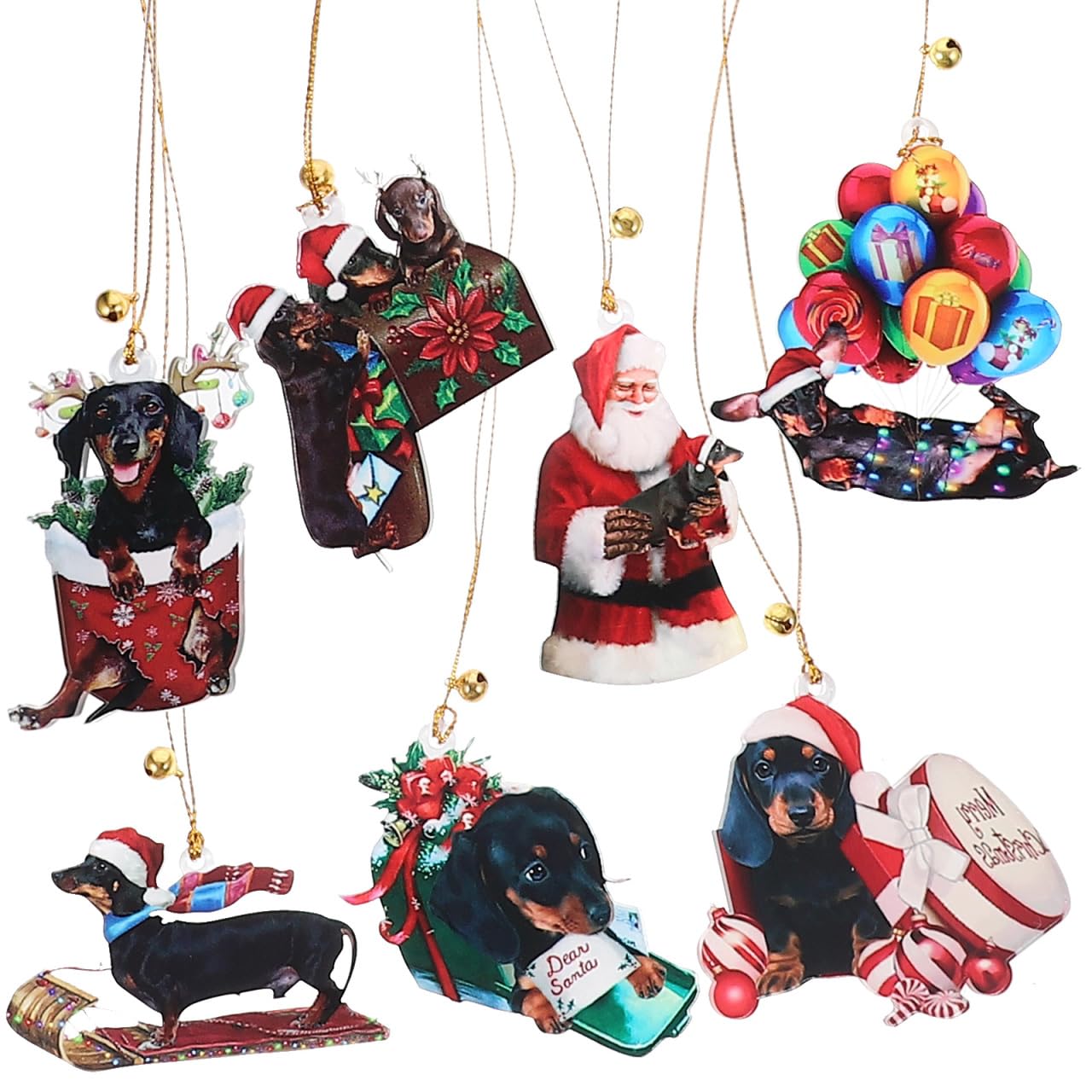 Alipis 7pcs Christmas Dachshund Ornament Christmas Dog Decoration Xmas Cartoon Sausage Dog Xmas Tree Sausage Pendants Tree Decoration Ornaments Acrylic