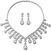 EVER FAITH Bridal Jewelry Set for Bride Bridesmaid, Elegant Cubic Zirconia Birthstone Teardrop Wedding Party Necklace Dangle Earrings Sets for Women