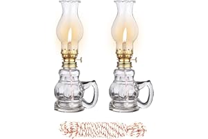 SUREOBLISS 2PCS Chamber Oil Lamp Glass Kerosene Oil Lamps, Vintage Oil Lamps for Indoor, Home Lighting Hurricane Lamp Clear Kerosene Lamp Lantern, Oil Lantern for Tabletop Decor