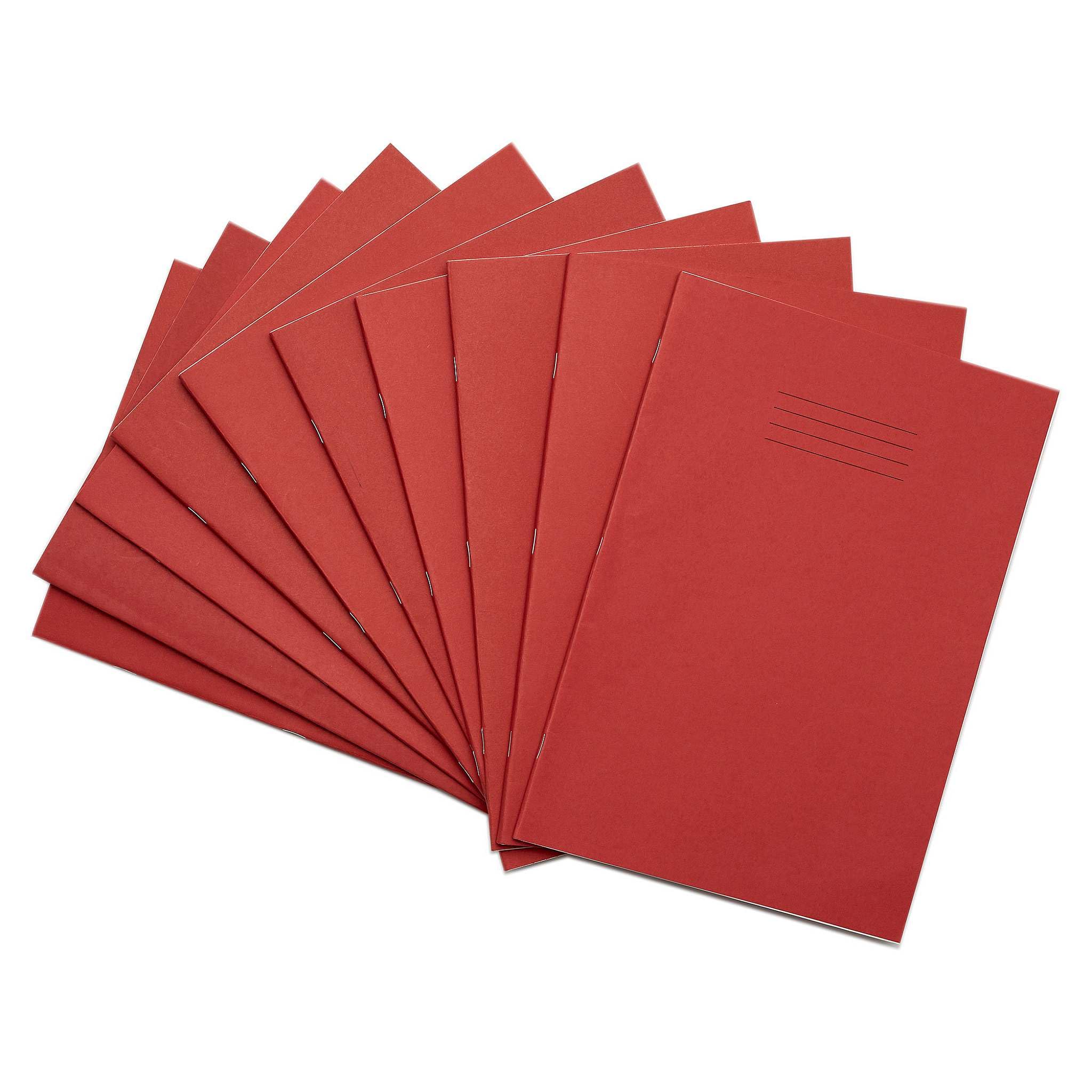 Rhino A4 Tinted Exercise Book, Red Cover with Cream Coloured Paper, 10 Pack, 48 Page / 12mm Lined with Margin Dyslexia & SEN Notebook Aids & Resources