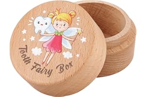 KINBOM Tooth Fairy Box, Wooden Tooth Holder Tooth Cute Tooth Keepsake Box Tooth Storage Box Baby Tooth Saver Container Box for Kids Boys and Girls(Style 3)