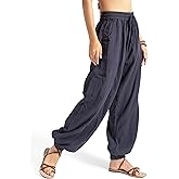 The Veshti Company Women’s Boho Cotton Harem Pants – Soft Lounge Yoga Pants – Fit Trousers with Drawstring