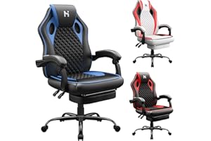 HLDIRECT Gaming Chair with Footrest, Video Game Chair for Adults, Computer Gaming Chair, Height & Angle Adjustable and 360° Swivel Ergonomic Gaming Chair for Gamer