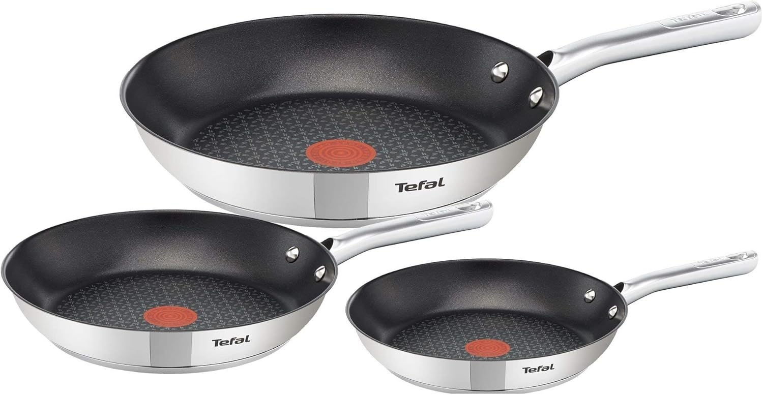 Tefal A704S3 , 3-teiliges Pfannen Set, Induktionspfanne, alle Herdplatten, integriete Temperaturanzeige, langlebig