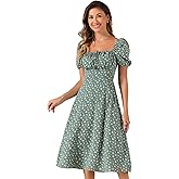 Allegra K Peasant Floral Dresses for Women's Puff Sleeve Square Neck Milkmaid Smocked Midi Dress