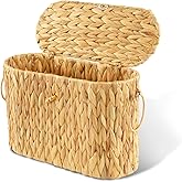 Cyrabota Toilet Paper Storage Basket, Water Hyacinth Toilet Paper Holder with Lid, Wicker Storage Basket with Built-in Handles for up to 6 Mega Rolls, Wicker Baskets Bathroom Accessories Organizer