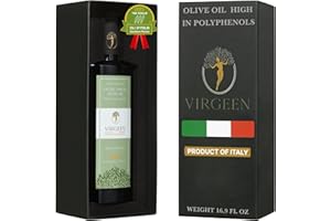 VIRGEEN N°1 Drinking Extra Virgin Olive Oil - Italian Olive Oil from Italy 2025 Gold Awards Winner - 514 mg/kg High in Polyphenols evoo - 100% Unrefined and Cold pressed evoo for Drinking and Finishing Use