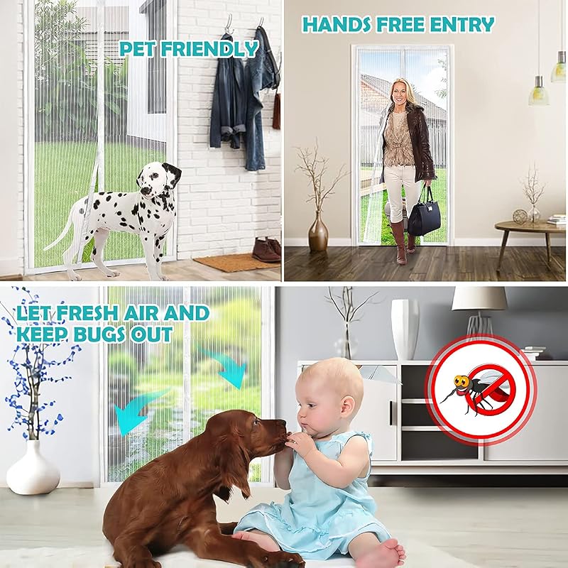 Magnétique Moustiquaire pour Porte, 160x220 cm Rideau de Porte Antimoustique, Blanc Moustiquaire Mailles ultra fines pour Couloirs, Portes, Patio, Fermeture Automatique