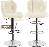 Yaheetech 2 Pcs PU Leather Bar Stools with Backrest Swivel Height Beige view 6