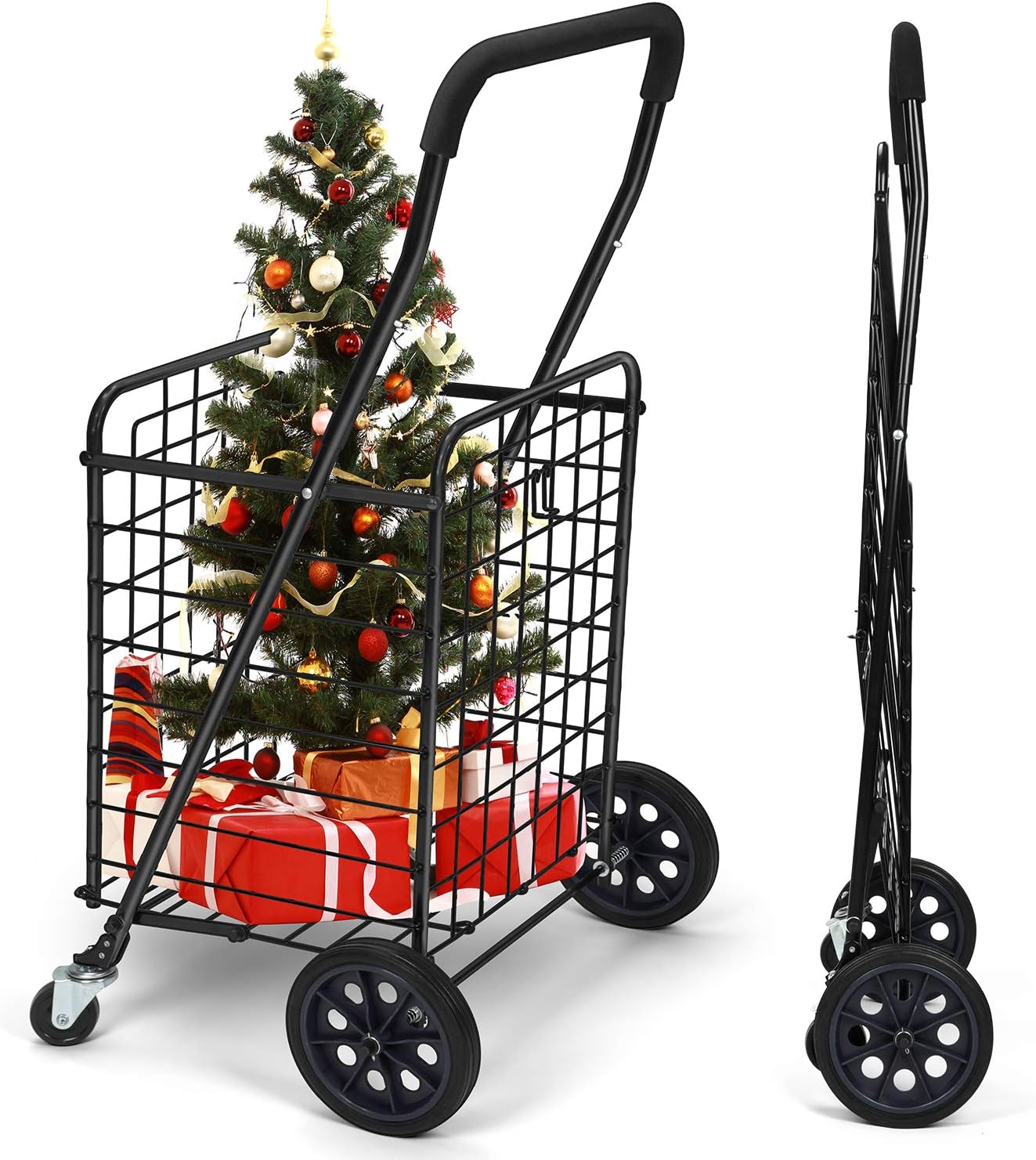 Pipishell Shopping Cart with Dual Swivel Wheels for Groceries - Compact Folding Portable Cart Saves Space - with Adjustable Handle Height - Lightweight Easy to Move Trolley Holds up to 70L/Max 66Ibs: Home & Kitchen