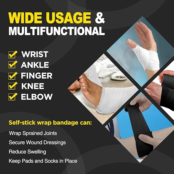 OK TAPE 12 ROLLS SELF ADHESIVE BANDAGE WRAP, ELASTIC ATHLETIC TAPE, SELF STICK BANDAGE TAPE, VET WRAP, MEDICAL WRAP FOR WRIST, FEET, 2″ X 5 YARDS – BLACK
