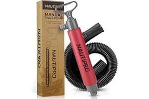 NAUTIPRO Manual Bilge Pump for Boats, Kayak, Canoe – Portable Hand Water Pump with Hose, Compact Marine Safety Equipment for Water Removal and Emergency Use (Red)