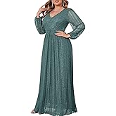 CYCLAMEN Plus Size Sparkly Formal Dress Lace Maxi V Neck Cocktail Evening Gown Wedding Guest