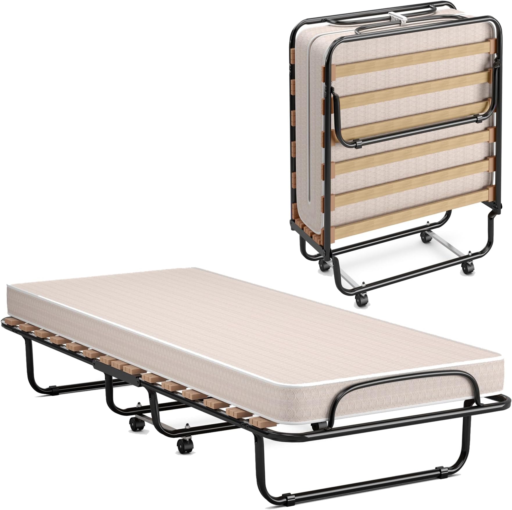 KOMFOTT Folding Rollaway Bed with Mattress, Foldable Bed with Memory