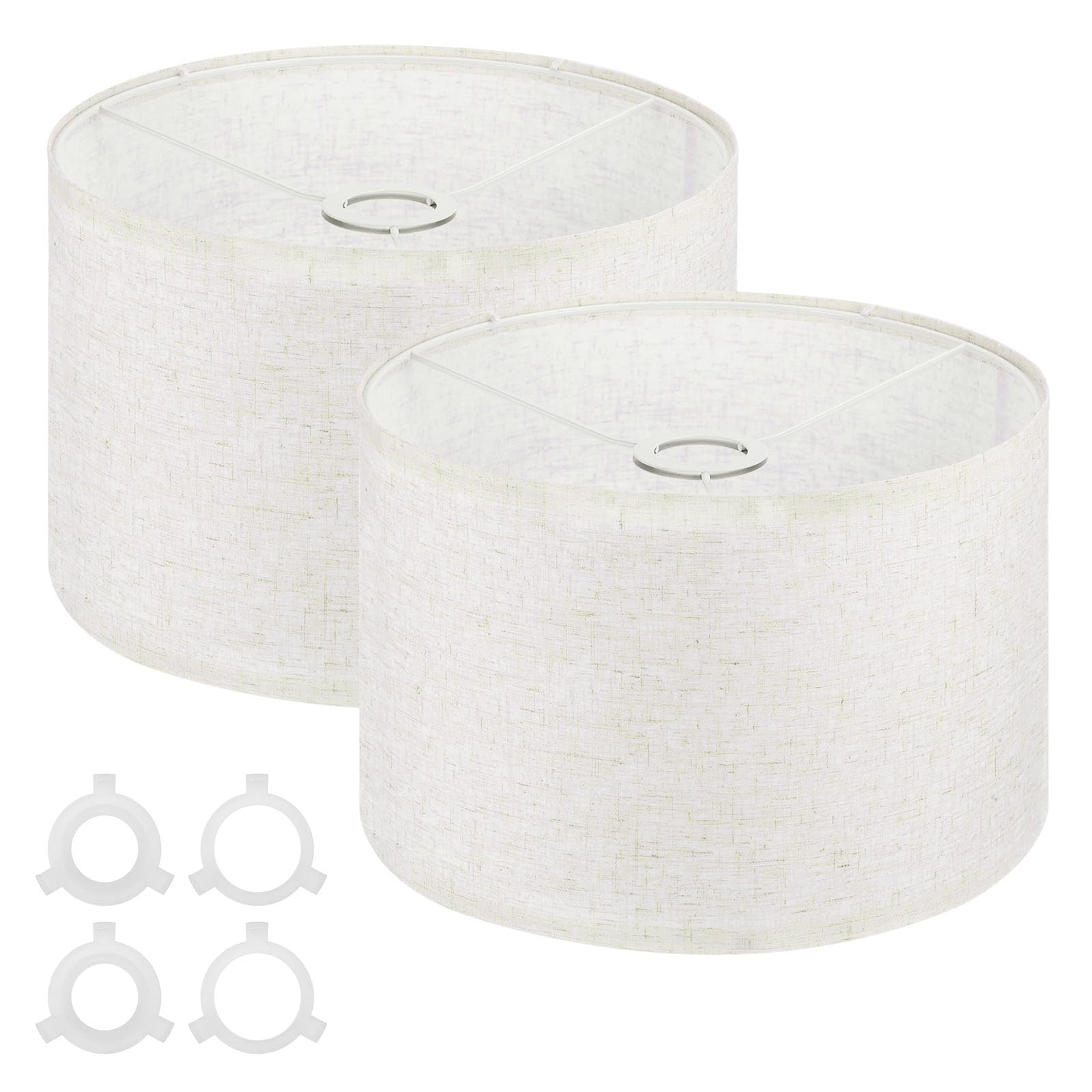 PATIKIL Drum Lamp Shades for Table Lamps 12"x12"x8" Linen Lampshade Set of 2 Easy Assembly Lamp Shade with E27 to E26/E14 Adapters for Floor Lamps Bedside Lamps, Linen (1.65" Spider)