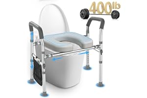 JHOMON Raised Toilet Seat with Handles, Width & Height Adjustable Raised Toilet Seat, FSA/HSA Eligible 400lb Armrests & Wide Seat, Standard Raised Toilet Seat for Seniors, Pregnant, Handicap, Fit Any Toilet