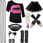 Ywmsfl 80s Costume Accessories For Women Fancy Dress Lace Headband Earrings Gloves Necklace For 80s Retro Party Cosplay Hall