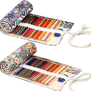 2 Stück 36 Löcher Stifterolle Verpackungshalter Bleistift Wrap Federmäppchen Canvas Mäppchen Rollentasche Schlamperrolle Buntstifte Bleistifthalter Roll up Tasche für Schule Kunst Skizze Zeichnung