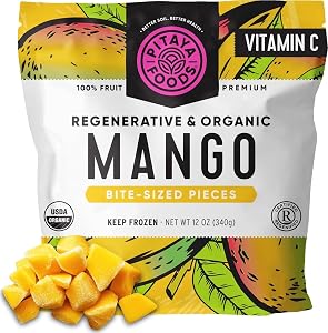 Pitaya Foods® Regenerative Organic Mango Bite-Sized Pieces, Pre-Packaged Frozen Fruit, No Added Sugar or Preservatives, Conta