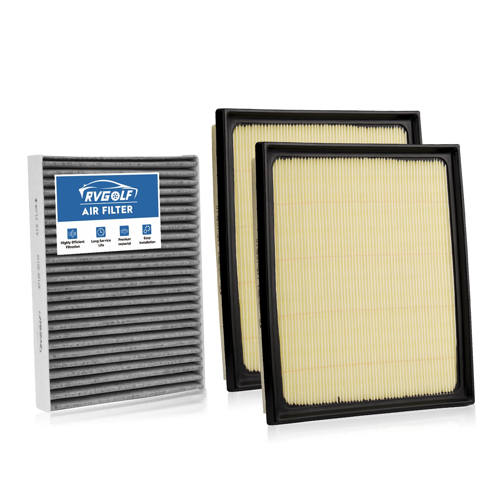 RVgolf 2*Engine Air Filters+1*Cabin Air Filter Fit for 2022-2025 2026 Toyota Tundra 3.5L, 2023-2025 2026 Sequoia 3.5L Engine Air Filter Replacement Accessories 17801F4010 87139-50110 Image