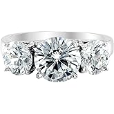 Houston Diamond District 1 to 6 Carat IGI Certified LAB Grown 3 Stone Round Cut Diamond Engagement Ring Wedding Ring for Women (D-E Color, VS1-VS2 Clarity)