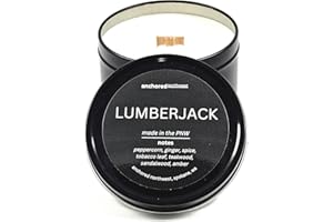 Anchored Northwest - Lumberjack Travel Tin Candle, 6oz BlackMetal Tin, American Cedar Wood Wick, Hand Poured, Essential Oil Blend 100% Soy Wax, 35+ Hour Burn