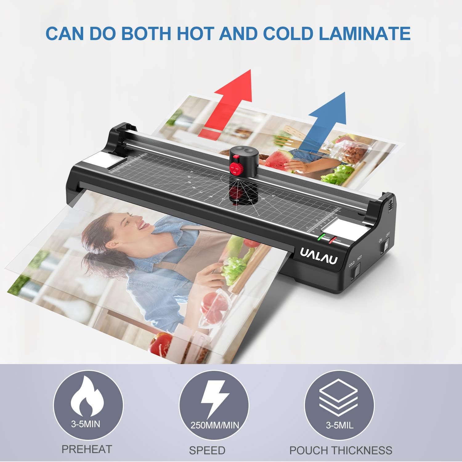 13 Inches Laminator Machine, UALAU 7 in 1 Thermal Laminator with 20 Laminating Pouches, Paper Trimmer, Corner Rounder, Photo Frame, for Home/School/Office Use : Office Products