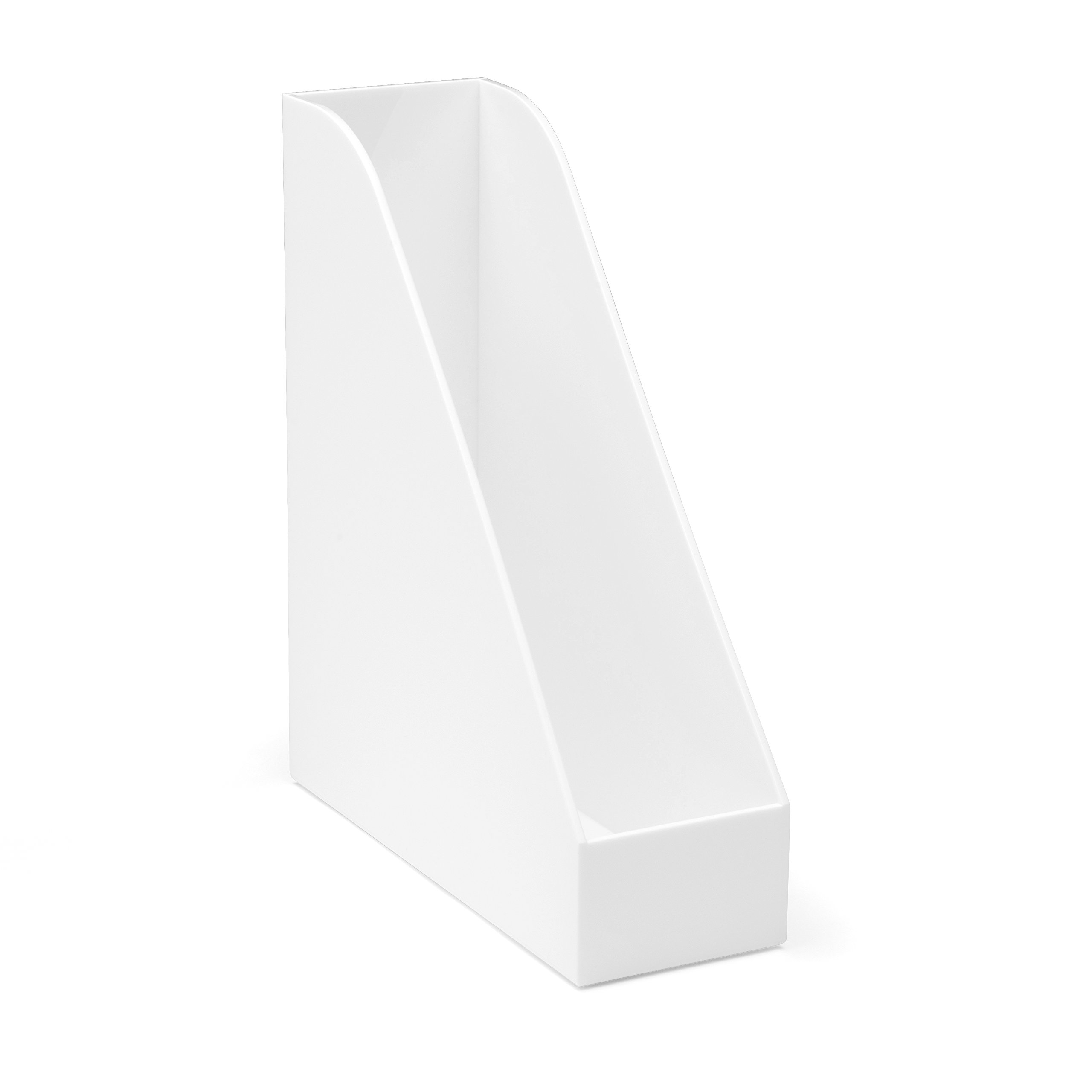 Osco Plastic Magazine Rack, Extra-Wide Desk Floor File & Magazine Holder, Thick Premium Plastic Display for Office, Home, Study - White (Single)