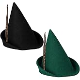 Hercicy 2 Pack Halloween Robin Felt Hats Feather Medieval 12" | Felt Robin Hats,Feather Decor for Cosplay,One‑Size Adult Headwear,Oktoberfest Party Accessory, Medieval Dress up Hat