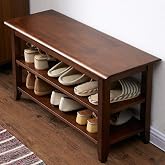 XKZG Shoe Rack Bench Wooden Shoe Storage Bench Entryway Bench, Brown, 31.5" | Rubber wood, Shoe Bench for Entryway, Living Room, Bedroom, Balcony, 31.5"W x 11.8"D x 16.5"H