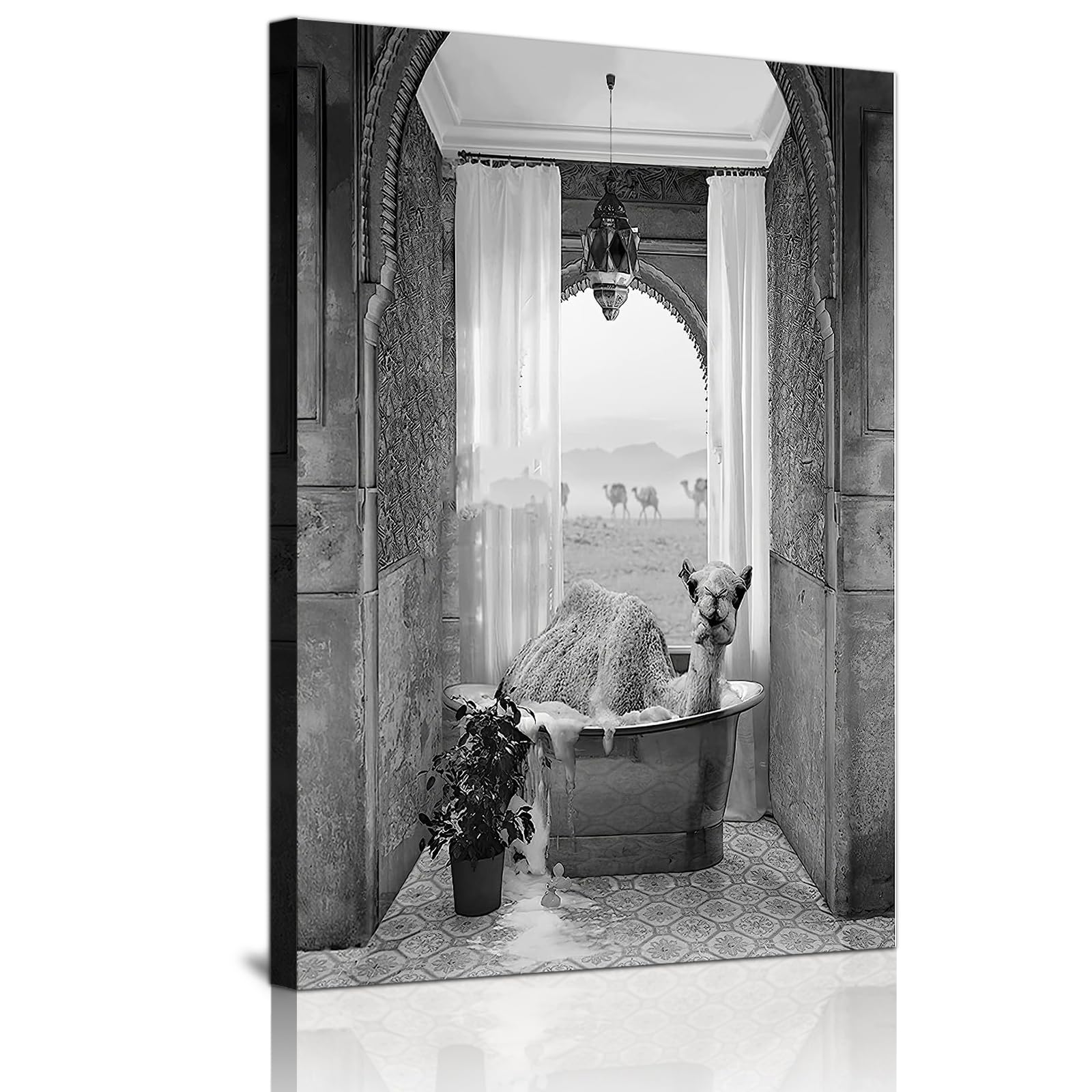 IUNTWEIE Animal In The Bathroom Pictures, Black White Animal Bath Picture, Funny Wall Pictures, Prints Canvas Poster, Art, Wall Art, Minimalist Home Decor - Without Frame (50 x 70, Animal -1)