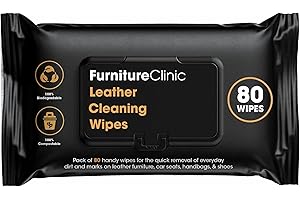 Furniture Clinic Leather Cleaning Wipes | 80 Count | Clean & Restore Leather & Vinyl Furniture, Handbags, Jackets, Car Seats, Interiors & More | Residue & Streak-Free | for Everyday Use