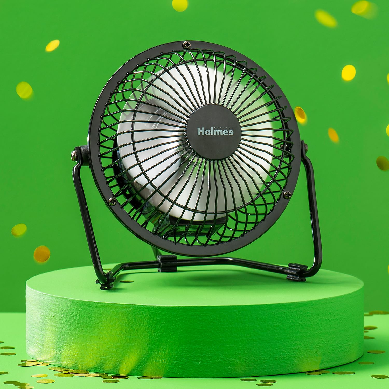 HOLMES 4" Mini High-Velocity Personal Desk Fan, 4 Blades, Adjustable 360° Head Tilt, Durable Metal Construction, Single Speed, Ideal for Home, Dorm Rooms, Bedrooms, or Offices, Black