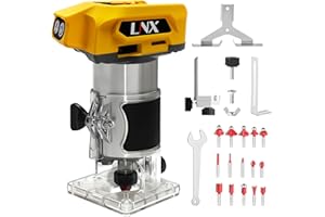 L1NXIXI Cordless Router Tool for Dewalt 20V battery, 800W Wood Router Trimmer with 5 Speeds, 30000 RPM Wood Routers for Woodworking, Cordless Compact Router with 15PCS 1/4” Router Bits (NO BATTERY)