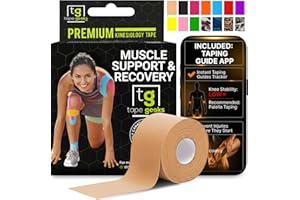 TapeGeeks Kinesiology Tape – Hypoallergenic K Tape + Physio Taping Guide App, Gentle on Sensitive Skin, Waterproof Athletic S