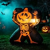 2.3FT Halloween Inflatable Pumpkin Skeleton Figure, Light Up Yard Decoration, Cute Spooky Blow Up for Lawn & Party Orange