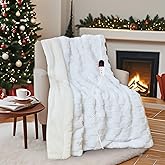 AEPINBH Electric Blanket Throw - Soft Checked Flannel with 6 Heating Levels, 4 Hours Auto-Off, Fast Heating, ETL & FCC Certified, 50"x60", Overheating Protection, Cozy Heated Blanket Throw(White)