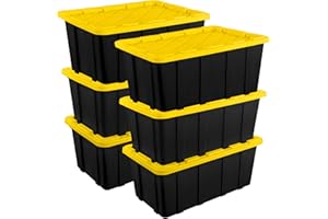 Sterilite 6-Pack Industrial Tote, Plastic Storage Container Bins with Lids, 27 Gallon - Heavy-Duty Organizing Containers for 