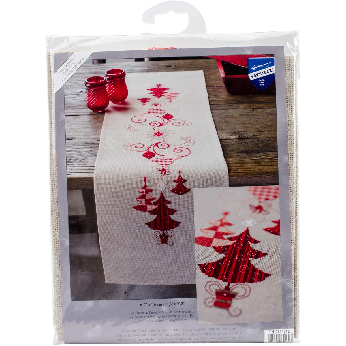 Vervaco Embroidery: Runner: Christmas Decs, 100% Cotton, Multi-Colour, 40 x 2 x 20 cm
