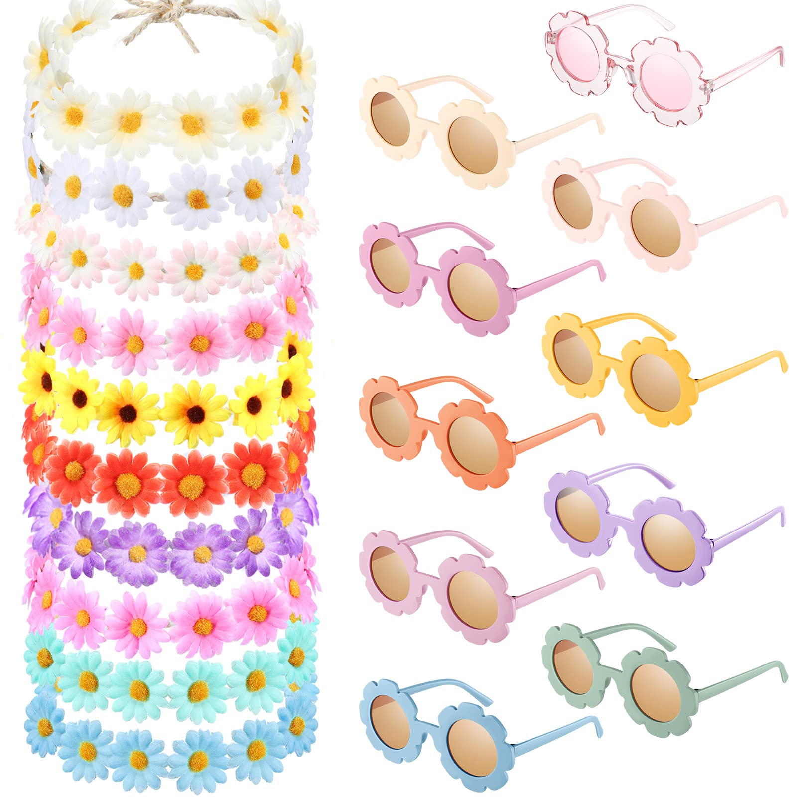 Photo 1 of Groovy Retro Flower Sunglasses Headbands Party Favors Daisy Flower Costume Accessories Set 60s 70s Party Gifts for Kids (20 Pcs)