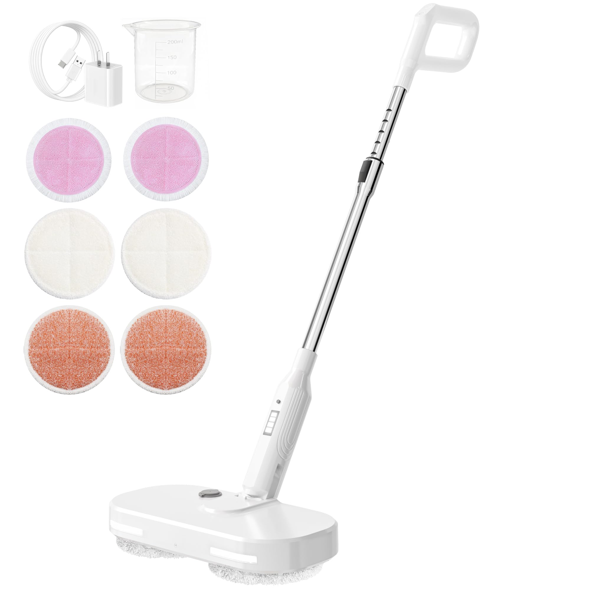 Photo 1 of Adjustable Cordless Electric Spin Mop with self-propelled water sprayer/8000mAh Battery/LED Headlight,self-propelled design with 6 Washable mop Pads for Hardwood, Tile Floors, Quiet Cleaning/Waxing