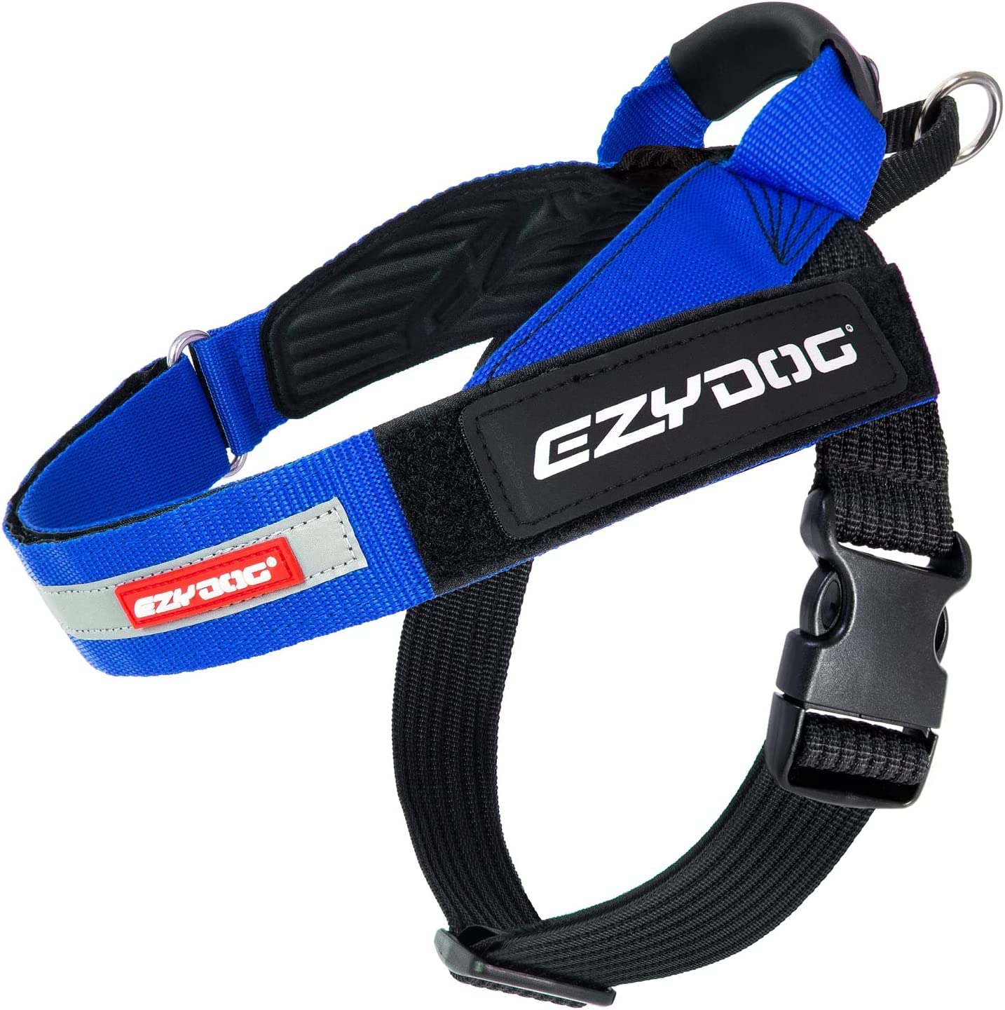 EzyDog Express Dog Harness | Dog Harness for Small, Medium and Large Dogs, Angled Ergonomic Design, Moulded Grip Handle, Easy Release Side Buckle (XL, Blue)