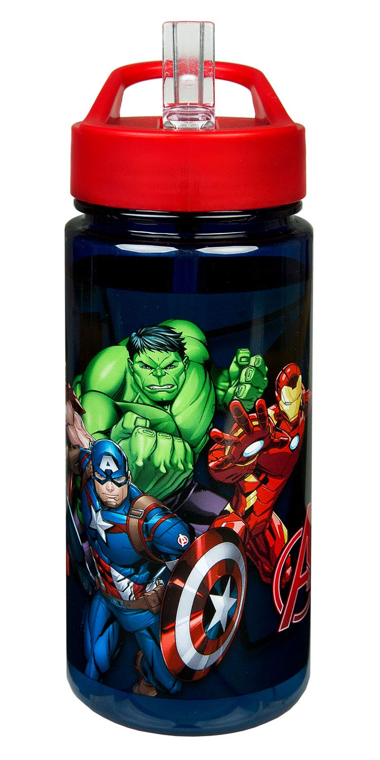 Scooli AVER9913 Aero Plastic Drinking Bottle with Integrated Straw and Drinking Nozzle, Marvels The Avengers, BPA and Phthalate Approx. 500 ml.