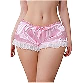 SHENHE Women's Satin Lace Trim Underwear Low Rise Ruched Coquette Silky Boyshorts Panties